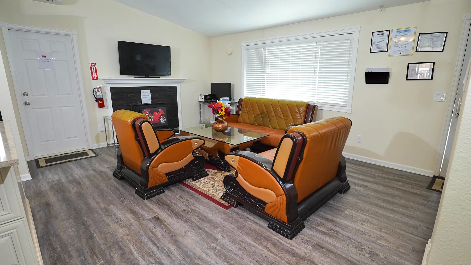Warm living room with fireplace