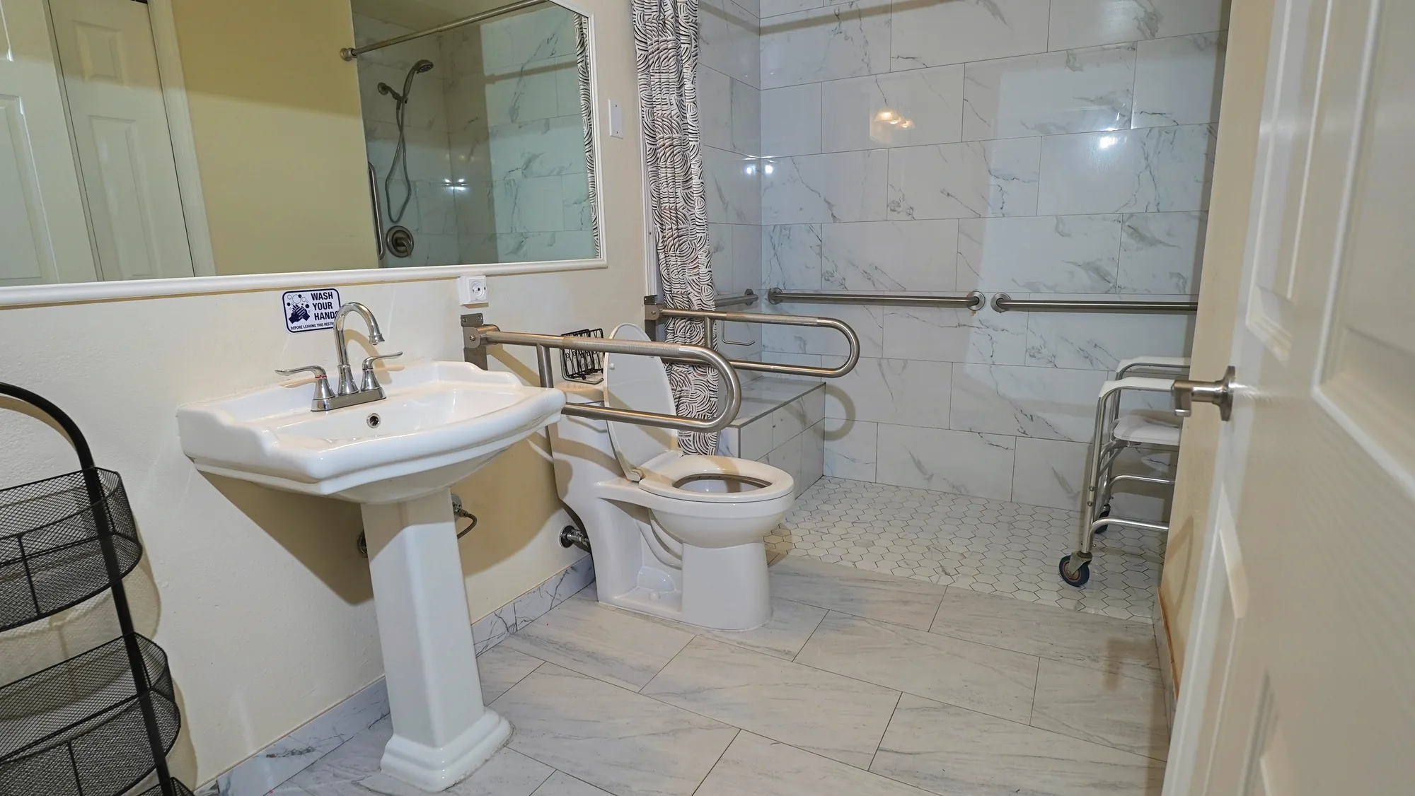 Accessible bathroom with grab bars